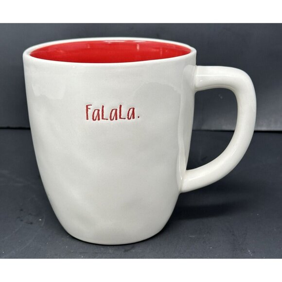 Rae Dunn Other - RAE DUNN FALALA White Coffee Mug Stem Font Red Interior 20 oz Christmas Magenta